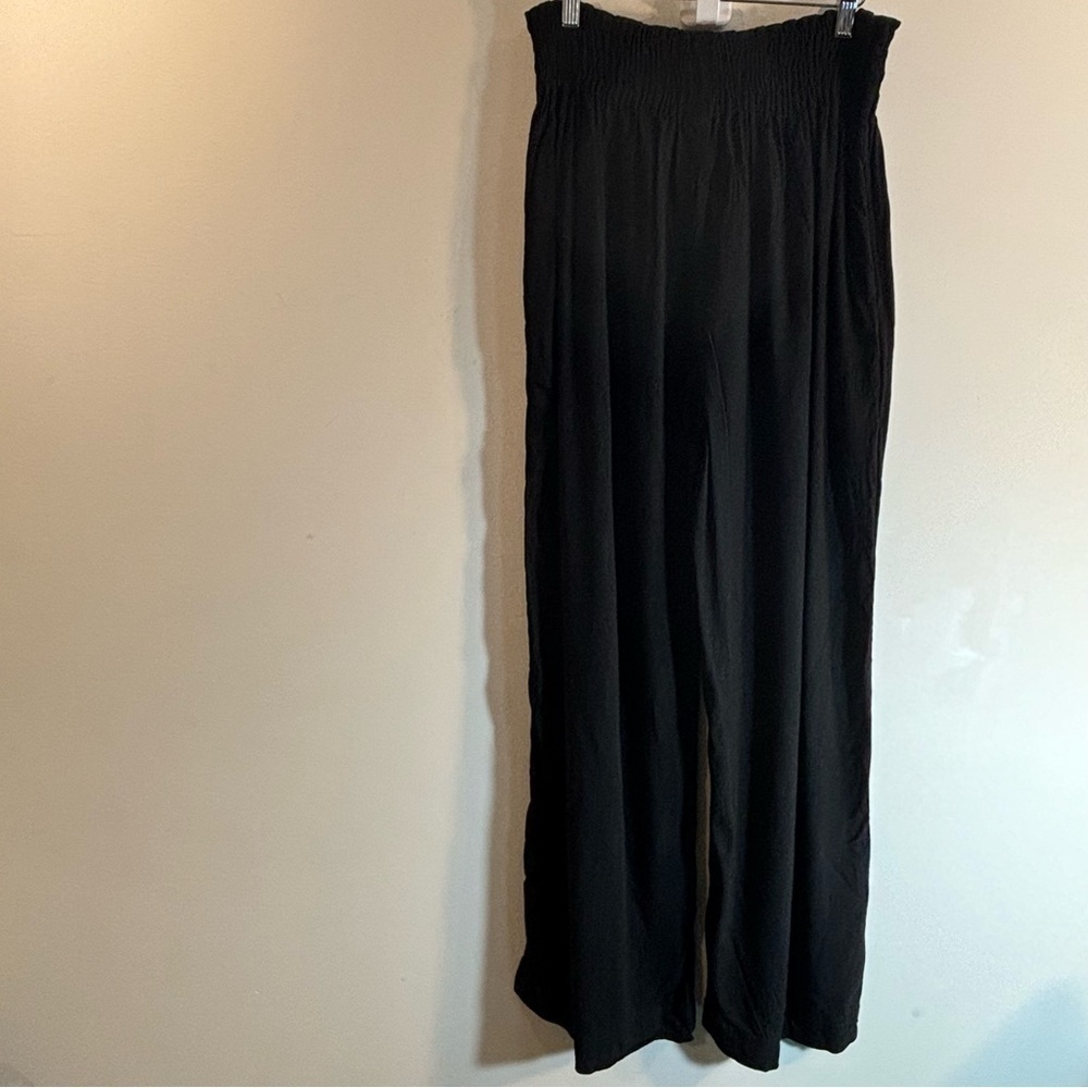 KALIYANA Sz 2 Pull On Pants Linen Blend Wide Leg Elastic Waist High Rise Trouser - Picture 7 of 8